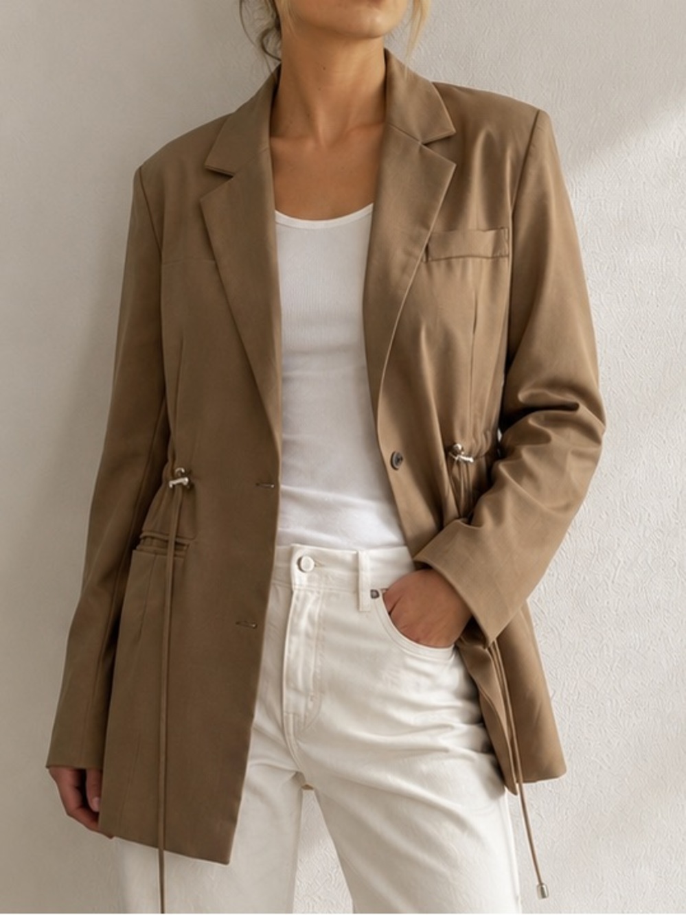 SHEIN Camel Tailored Blazer Jacket | Adjustable Waist | Size S | Like New